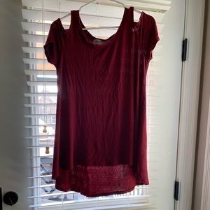 Red cold shoulder top